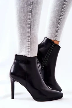 New Botki Damskie Na Szpilce Sergio Leone BT501 Damskie Czarne Botki|Botki Zimowe Damskie