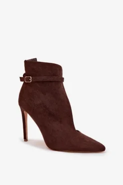 Online Boto Botki Damskie Na Szpilce Z Eko Zamszu Czekoladowe Amalundi Brązowy