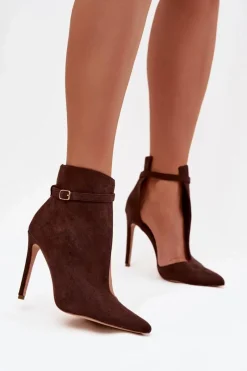 Online Boto Botki Damskie Na Szpilce Z Eko Zamszu Czekoladowe Amalundi Brązowy