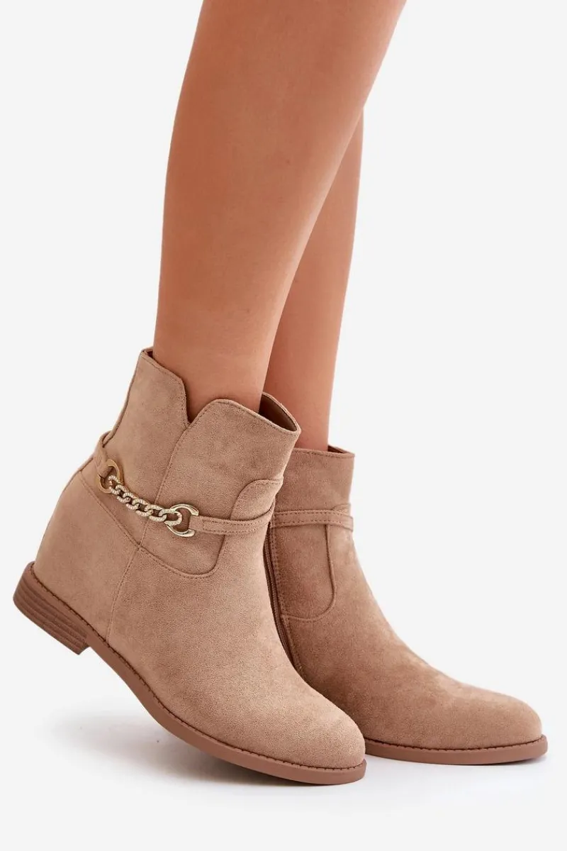 Botki Na Koturnie|Brązowe I Beżowe Botki>Boto Botki Damskie Na Ukrytym Koturnie Z Eko Zamszu Beżowe Ofcorna