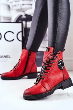 Sale Buty damskie Vinceza Botki Damskie Ocieplane Czerwone Aspen