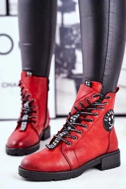 Sale Buty damskie Vinceza Botki Damskie Ocieplane Czerwone Aspen