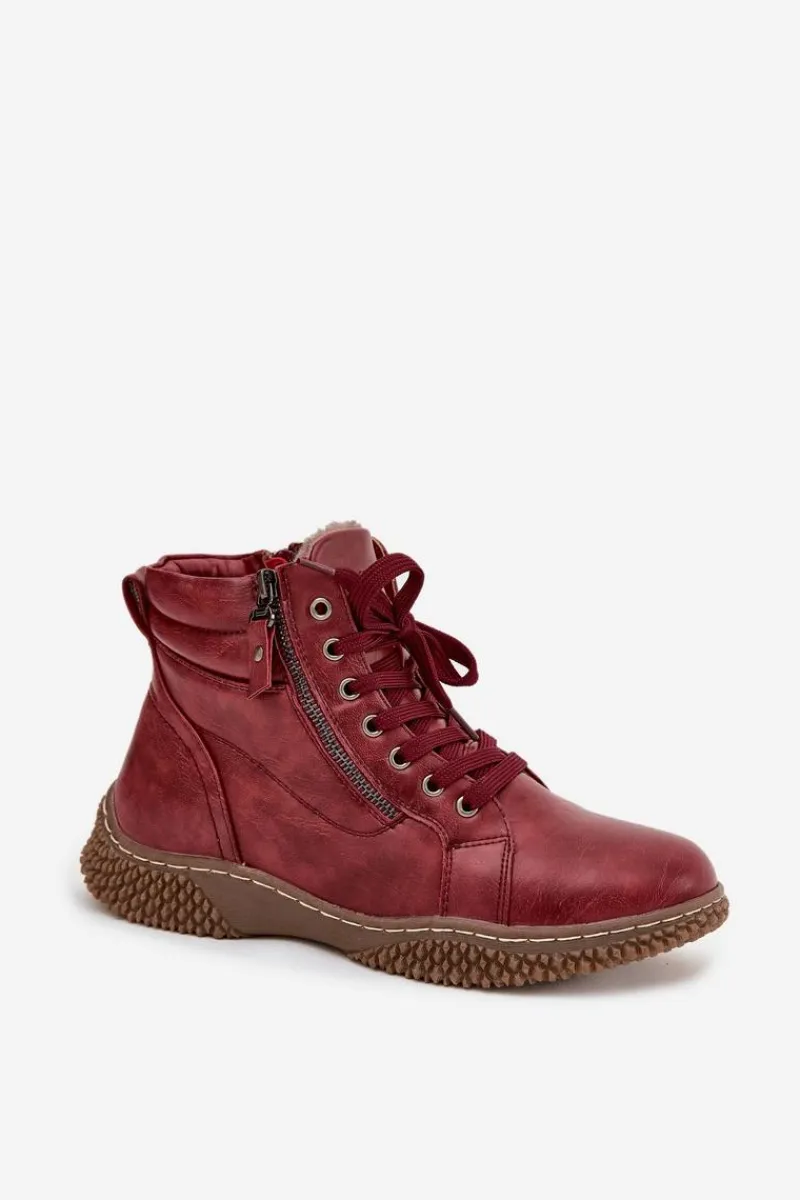 Evento Botki Damskie Ocieplane Futerkiem Z Eko Skóry Bordowe Ulverina