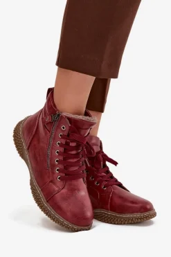 Evento Botki Damskie Ocieplane Futerkiem Z Eko Skóry Bordowe Ulverina