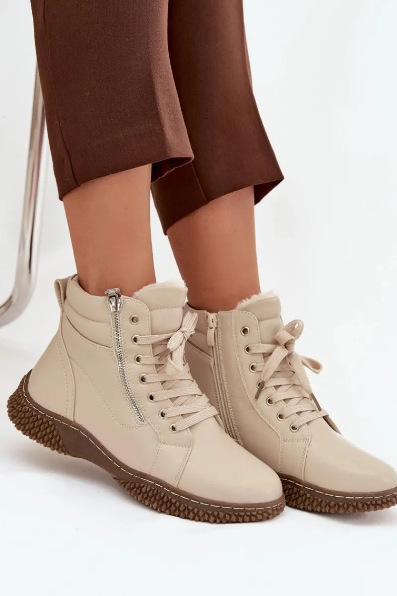 Botki Ocieplane|Damskie Trapery>Evento Botki Damskie Ocieplane Futerkiem Z Eko Skóry Beżowe Ulverina Beżowy