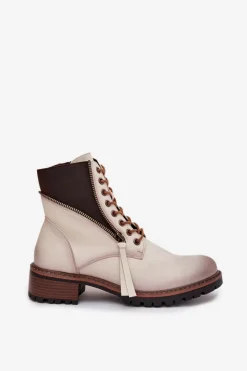 Clearance Botki Damskie Ocieplane Na Klocku Vinceza 58559 Beżowe Damskie Botki Ocieplane|Botki Sznurowane