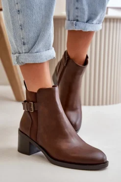 New Boto Botki Damskie Ocieplane Na Słupku Z Klamrą Brązowe Nevillira