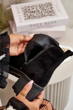 Sale Botki Damskie Ocieplane Na Słupku Eko Zamszowe Czarne Irissinae Damskie Botki Ocieplane|Brązowe I Beżowe Botki