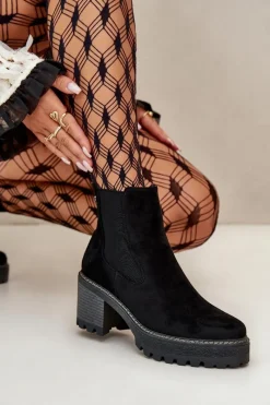 Sale Botki Damskie Ocieplane Na Słupku Eko Zamszowe Czarne Irissinae Damskie Botki Ocieplane|Brązowe I Beżowe Botki