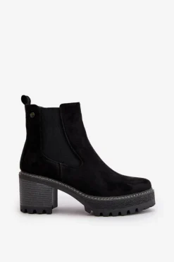 Sale Botki Damskie Ocieplane Na Słupku Eko Zamszowe Czarne Irissinae Damskie Botki Ocieplane|Brązowe I Beżowe Botki