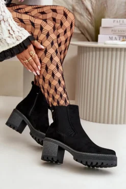 Sale Botki Damskie Ocieplane Na Słupku Eko Zamszowe Czarne Irissinae Damskie Botki Ocieplane|Brązowe I Beżowe Botki