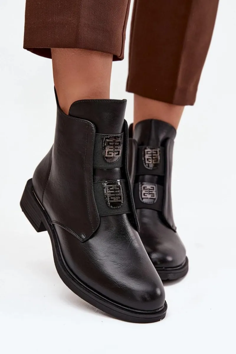 Online Evento Botki Damskie Ocieplane Na Niskim Obcasie Z Ozdobami Czarne Tavressa Czarny