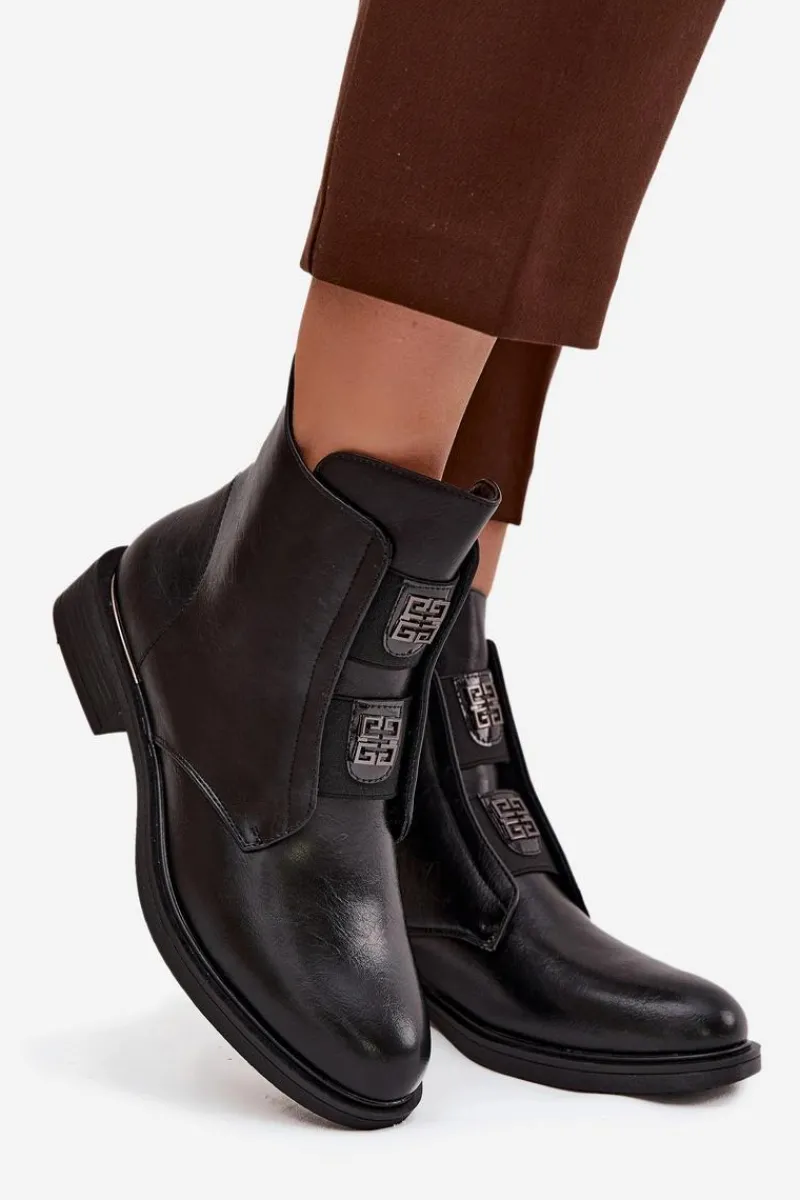 Online Evento Botki Damskie Ocieplane Na Niskim Obcasie Z Ozdobami Czarne Tavressa Czarny