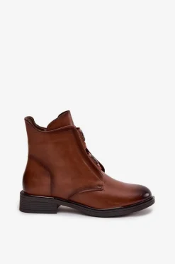 Botki Damskie Ocieplane Na Niskim Obcasie Z Ozdobami Brązowe Tavressa Damskie Botki Ocieplane|Czarne Botki