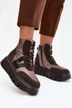 Botki Ocieplane|Botki Sznurowane>Buty damskie Vinceza Botki Damskie Ocieplane Na Platformie Vinceza 58562 Brązowe
