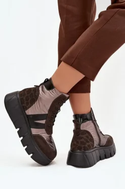 Botki Ocieplane|Botki Sznurowane>Buty damskie Vinceza Botki Damskie Ocieplane Na Platformie Vinceza 58562 Brązowe