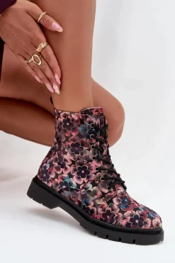 Botki Ocieplane|Damskie Trapery>Artiker Botki Damskie Ocieplane W Kwiaty 57C1051 Różowe Różowy