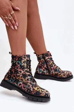 Best Botki Damskie Ocieplane W Kwiaty 57C1050 Multikolor Damskie Botki Ocieplane|Damskie Trapery