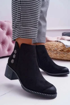 Hot Buty damskie Vinceza Botki Damskie Płaski Obcas Czarne Tristram