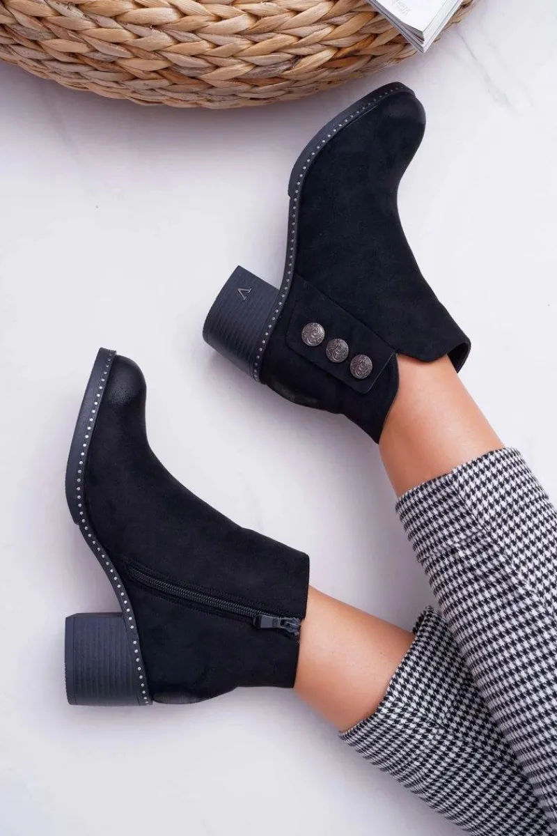 Hot Buty damskie Vinceza Botki Damskie Płaski Obcas Czarne Tristram