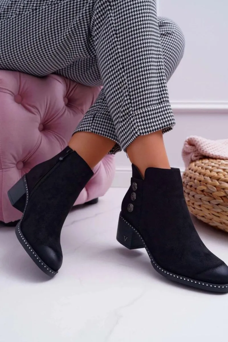Hot Buty damskie Vinceza Botki Damskie Płaski Obcas Czarne Tristram