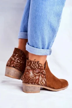 Discount Boto Botki Damskie Płaski Obcas Wiosenne Camel Elizabeth