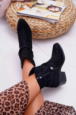 New Botki Damskie Płaski Obcas Czarne Arraso Damskie Botki Na Słupku|Botki Na Obcasie