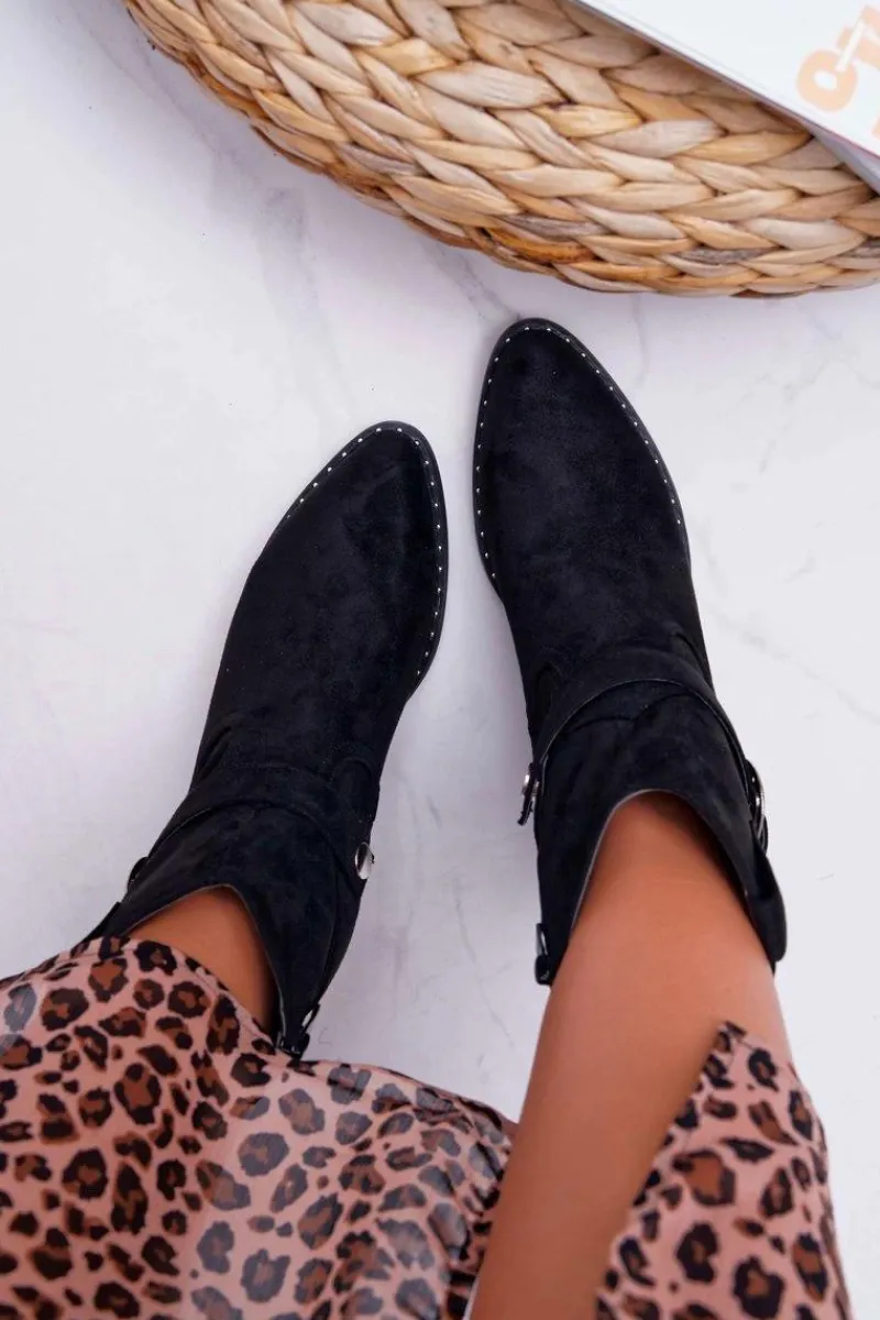 New Botki Damskie Płaski Obcas Czarne Arraso Damskie Botki Na Słupku|Botki Na Obcasie