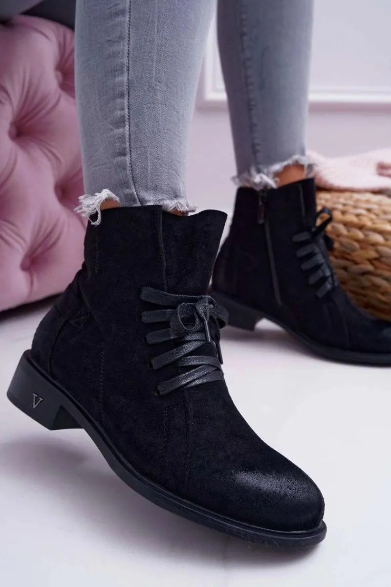Online Buty damskie Vinceza Botki Damskie Płaski Obcas Workery Czarne Teref