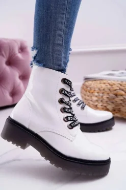 Best Buty Sergio Leone Botki Damskie Płaski Obcas Glany Lakierowane Białe Sergio Leone TR726