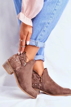 Online Botki Damskie Płaski Obcas Wiosenne Brązowe Elizabeth Damskie Botki Wiosenne|Brązowe I Beżowe Botki