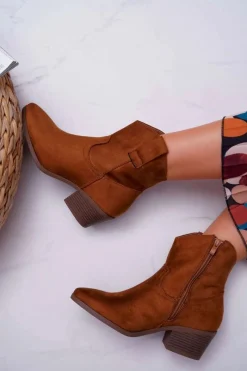 Online Botki Damskie Płaski Obcas Kowbojki Camel Telifa Damskie Botki Zimowe Damskie|Brązowe I Beżowe Botki