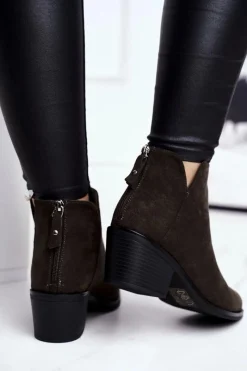 New Botki Damskie Płaski Obcas Ocieplane Jesienne Khaki Milky Damskie Botki Na Słupku|Czarne Botki