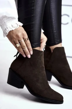 New Botki Damskie Płaski Obcas Ocieplane Jesienne Khaki Milky Damskie Botki Na Słupku|Czarne Botki