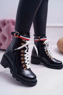 Outlet Botki Damskie Płaski Obcas Wysokie Glany Czarne Hippe Damskie Botki Sznurowane|Botki Zimowe Damskie