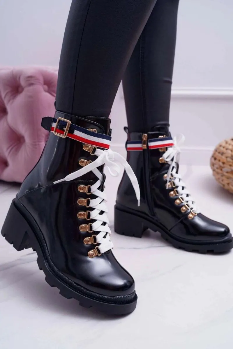 Outlet Botki Damskie Płaski Obcas Wysokie Glany Czarne Hippe Damskie Botki Sznurowane|Botki Zimowe Damskie