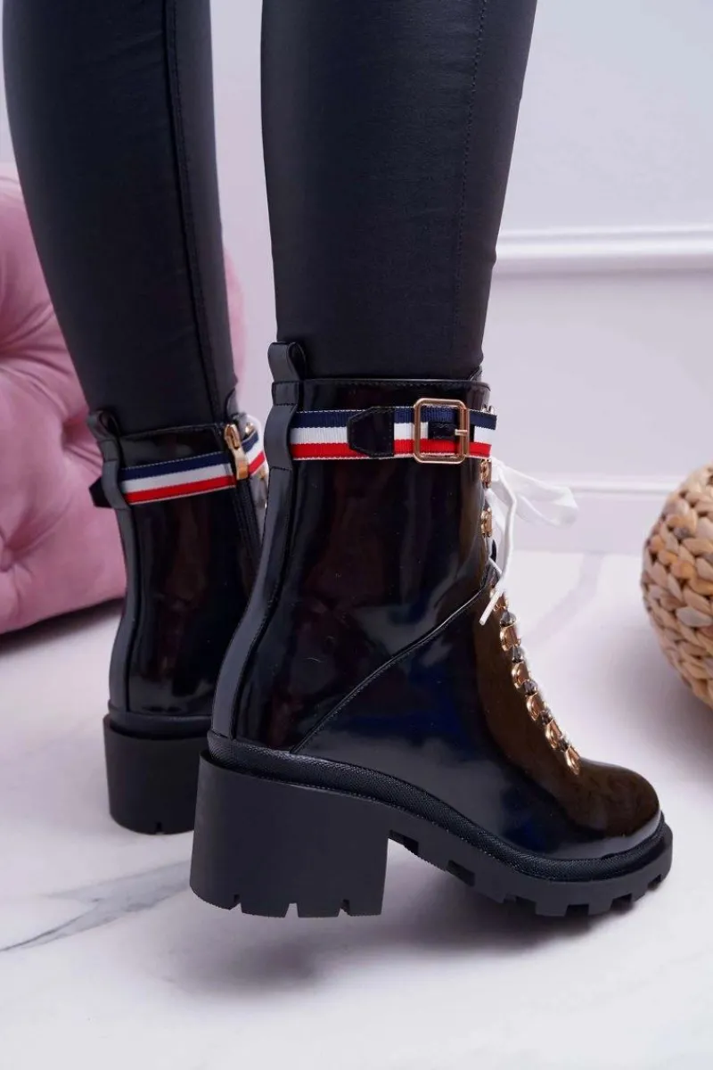 Outlet Botki Damskie Płaski Obcas Wysokie Glany Czarne Hippe Damskie Botki Sznurowane|Botki Zimowe Damskie