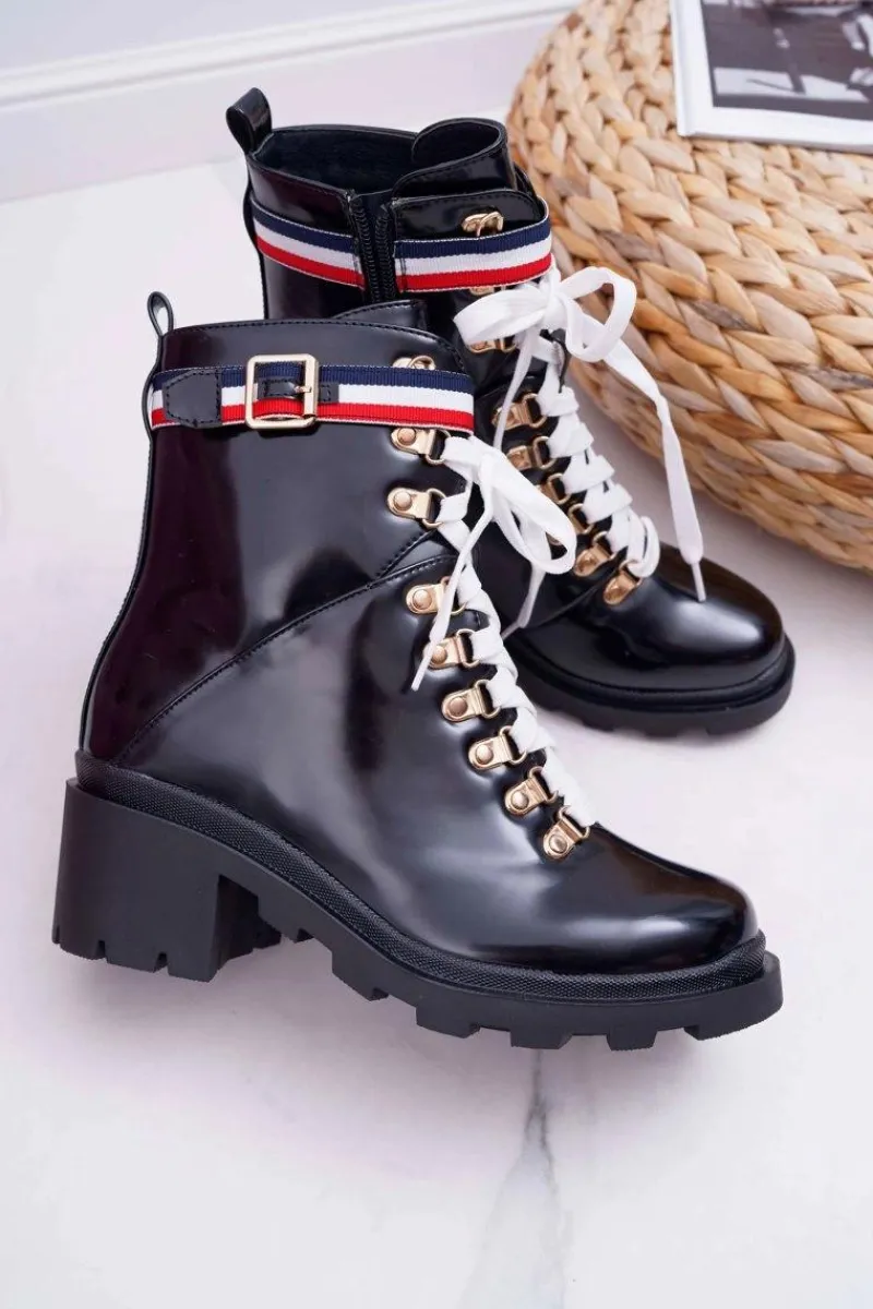 Outlet Botki Damskie Płaski Obcas Wysokie Glany Czarne Hippe Damskie Botki Sznurowane|Botki Zimowe Damskie