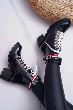 Outlet Botki Damskie Płaski Obcas Wysokie Glany Czarne Hippe Damskie Botki Sznurowane|Botki Zimowe Damskie