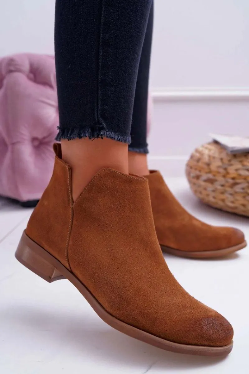 Outlet Botki Damskie Płaski Obcas Wiosenne Skórzane Brązowe Madness Damskie Botki Wiosenne|Brązowe I Beżowe Botki