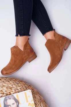 Outlet Botki Damskie Płaski Obcas Wiosenne Skórzane Brązowe Madness Damskie Botki Wiosenne|Brązowe I Beżowe Botki