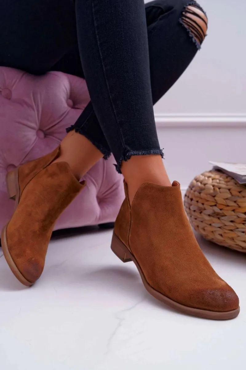 Outlet Botki Damskie Płaski Obcas Wiosenne Skórzane Brązowe Madness Damskie Botki Wiosenne|Brązowe I Beżowe Botki