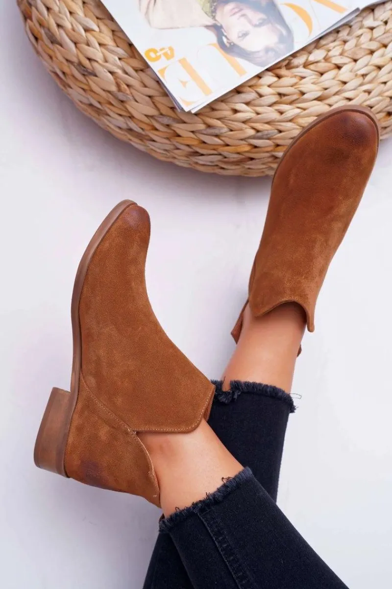 Outlet Botki Damskie Płaski Obcas Wiosenne Skórzane Brązowe Madness Damskie Botki Wiosenne|Brązowe I Beżowe Botki