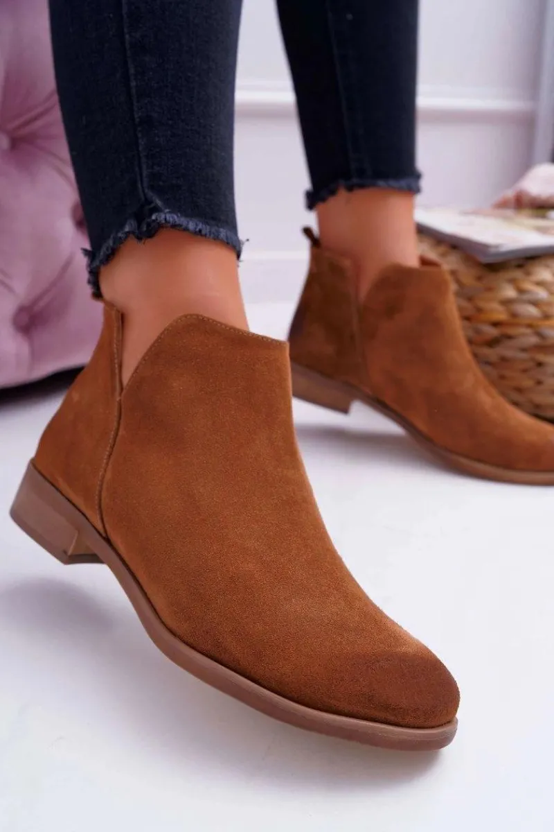 Outlet Botki Damskie Płaski Obcas Wiosenne Skórzane Brązowe Madness Damskie Botki Wiosenne|Brązowe I Beżowe Botki