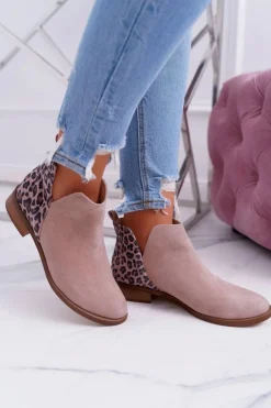 Botki Wiosenne|Brązowe I Beżowe Botki>Boto Botki Damskie Płaski Obcas Wiosenne Skórzane Beżowe Madness