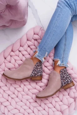 Botki Wiosenne|Brązowe I Beżowe Botki>Boto Botki Damskie Płaski Obcas Wiosenne Skórzane Beżowe Madness