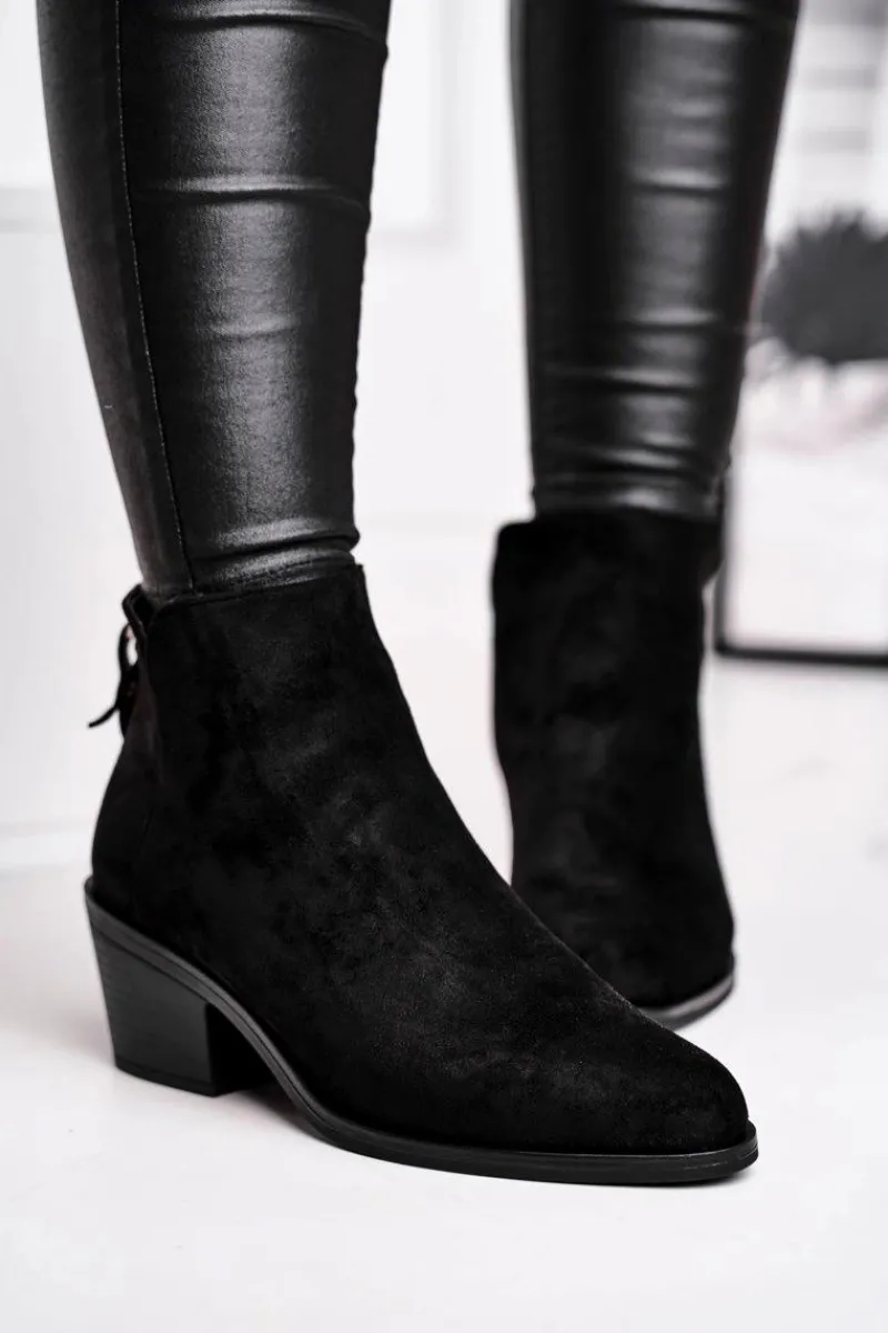 Outlet Damskie buty S.Barski Botki Damskie Płaski Obcas Ocieplane Jesienne Czarne Milky