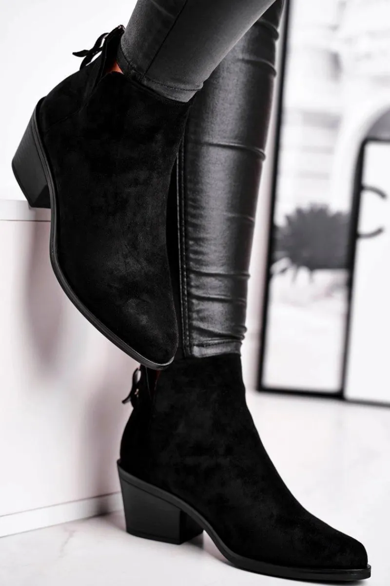 Outlet Damskie buty S.Barski Botki Damskie Płaski Obcas Ocieplane Jesienne Czarne Milky