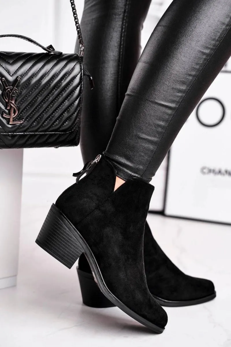 Outlet Damskie buty S.Barski Botki Damskie Płaski Obcas Ocieplane Jesienne Czarne Milky