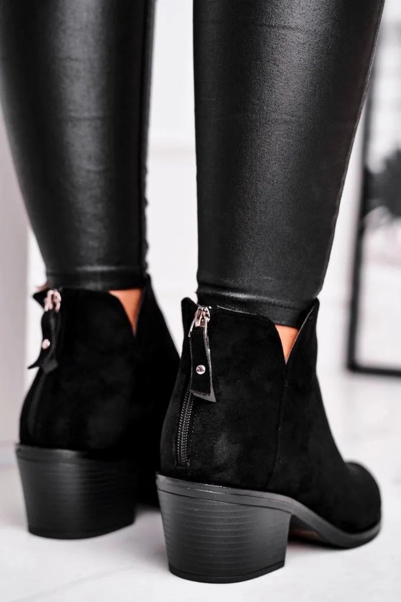 Outlet Damskie buty S.Barski Botki Damskie Płaski Obcas Ocieplane Jesienne Czarne Milky